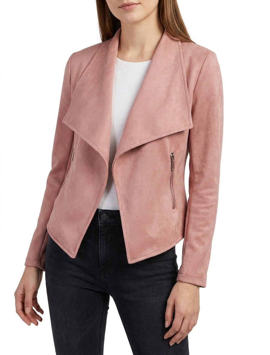 Veste en suédine à poches décoratives zippées - Vieux rose