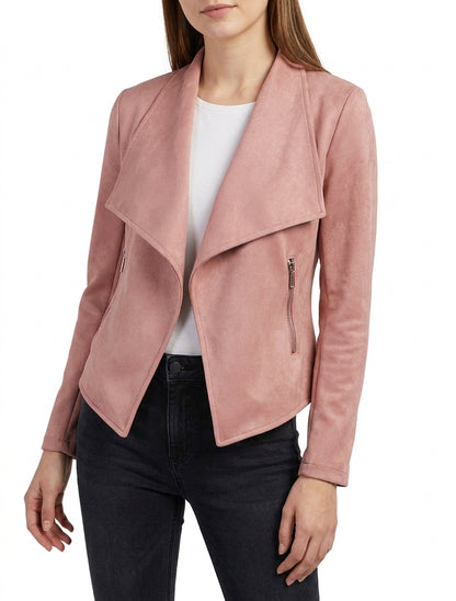 Veste en suédine à poches décoratives zippées - Vieux rose