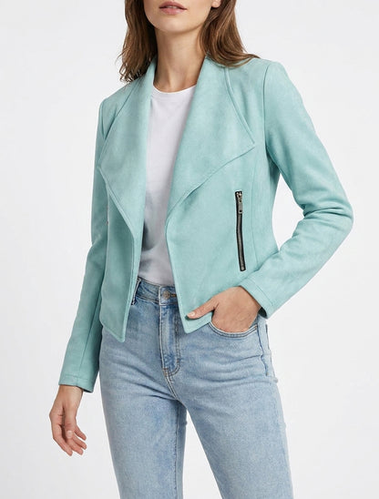 Veste en suédine à poches décoratives zippées - Vert d&
