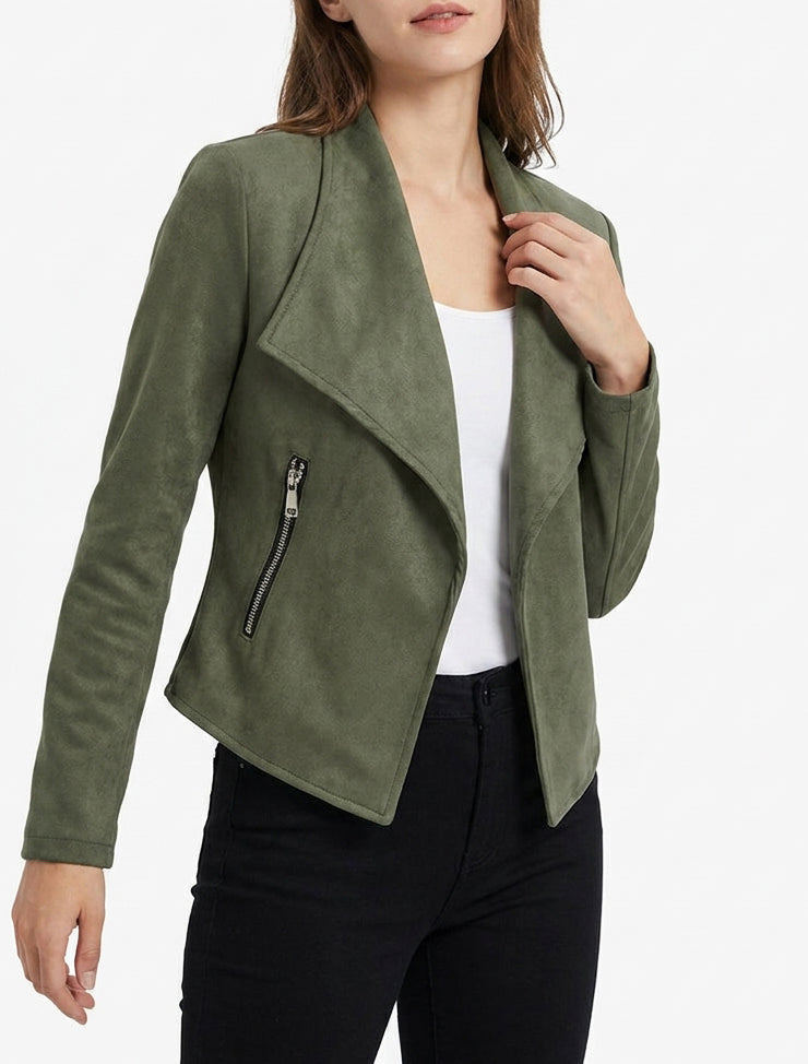 Veste en suédine à poches décoratives zippées - Kaki