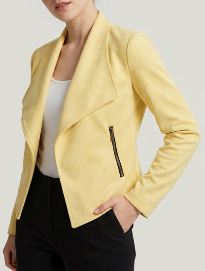 Veste en suédine à poches décoratives zippées - Jaune