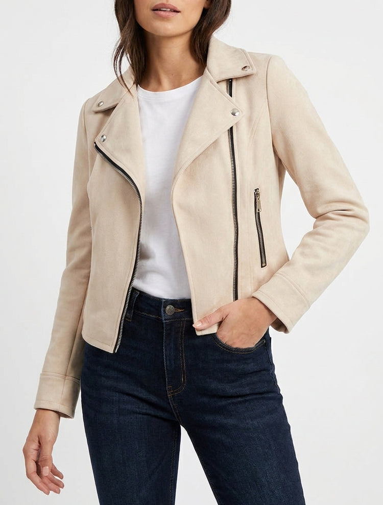Veste en suédine style perfecto - Beige