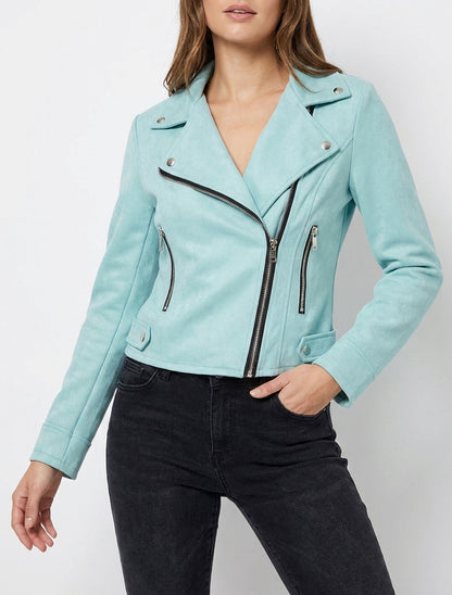 Veste en suédine style perfecto - Turquoise