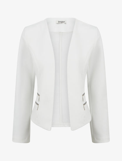 Veste en suédine à poches décoratives zippées - Blanc - 1