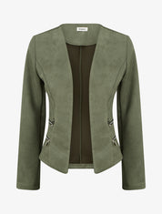 Veste en suédine à poches décoratives zippées - Kaki - 1