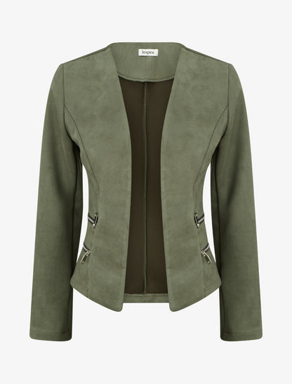 Veste en suédine à poches décoratives zippées - Kaki - 1