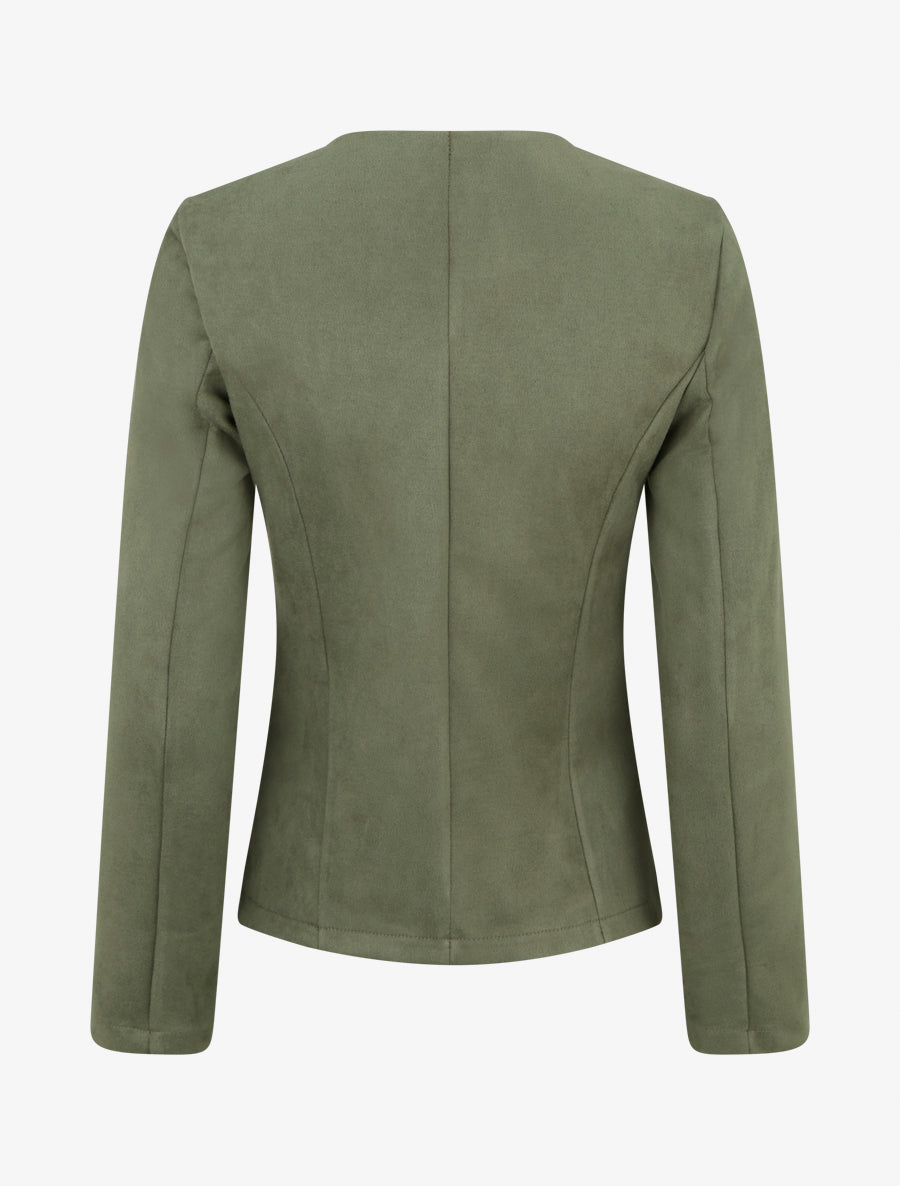 Veste en suédine à poches décoratives zippées - Kaki - 2