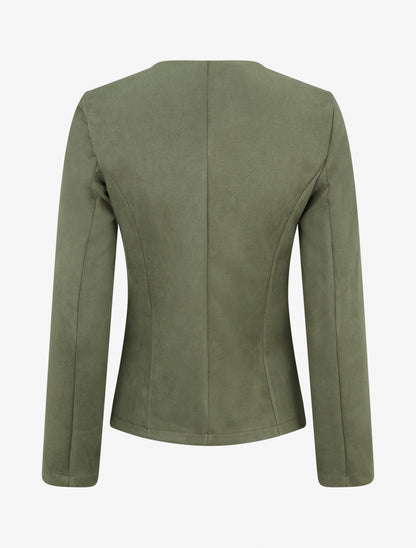 Veste en suédine à poches décoratives zippées - Kaki - 2