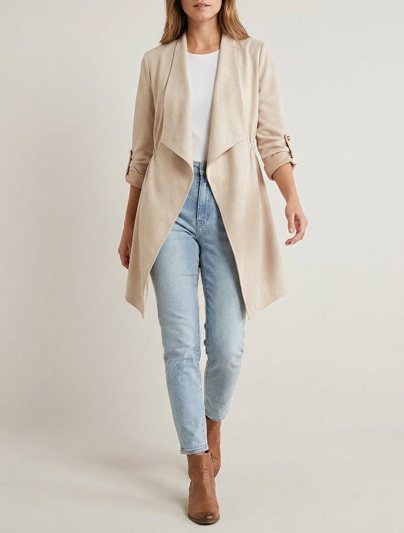 Veste mi-longue en suédine - Beige