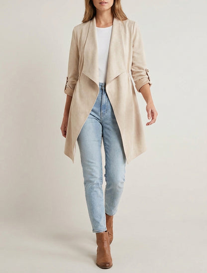 Veste mi-longue en suédine - Beige