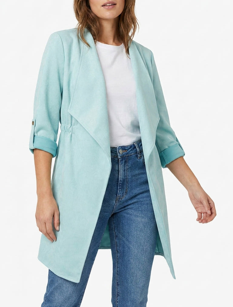 Veste mi-longue en suédine - Bleu clair