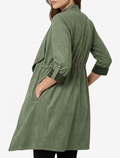 Veste mi-longue en suédine - Kaki