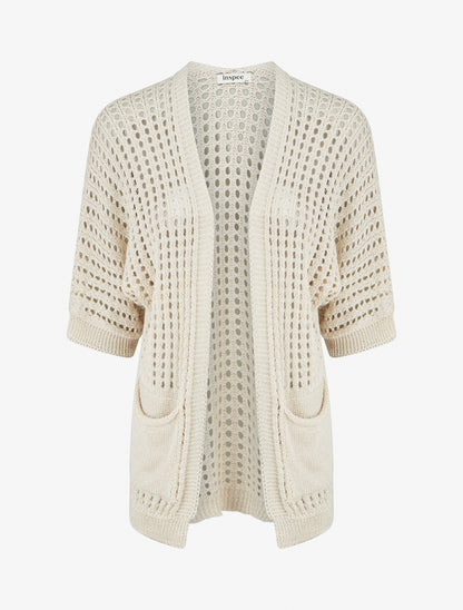 Gilet ouvert ajouré - Beige - 1