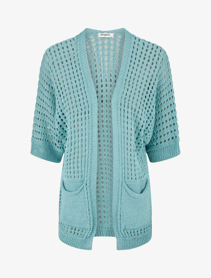 Gilet ouvert ajouré - Turquoise - 1