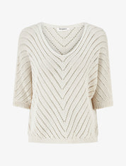 Pull en maille légère à col V - Beige