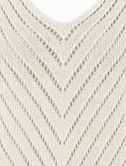 Pull en maille légère à col V - Beige