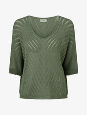 Pull en maille légère à col V - Kaki - 1