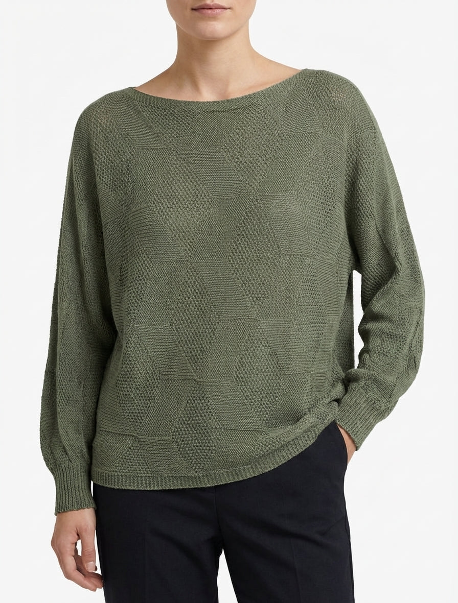 Pull ample à motif losange - Kaki
