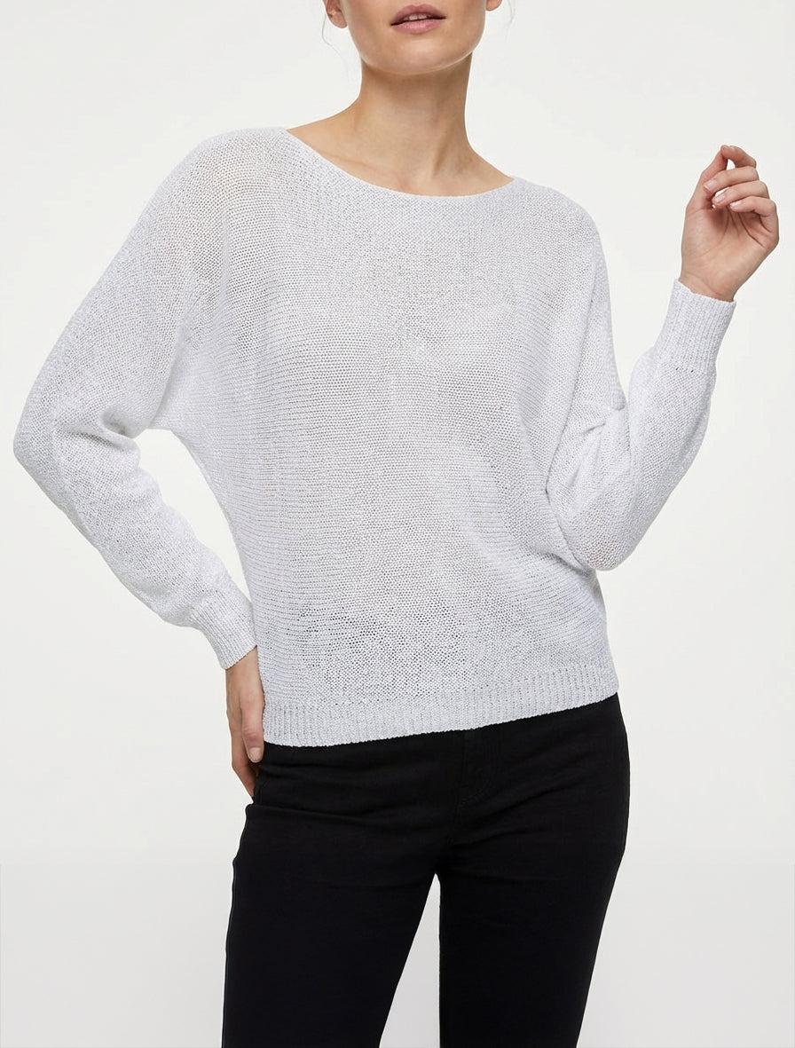 Pull irisé à manches chauve-souris - Blanc
