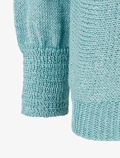 Pull irisé à manches chauve-souris - Turquoise - 3