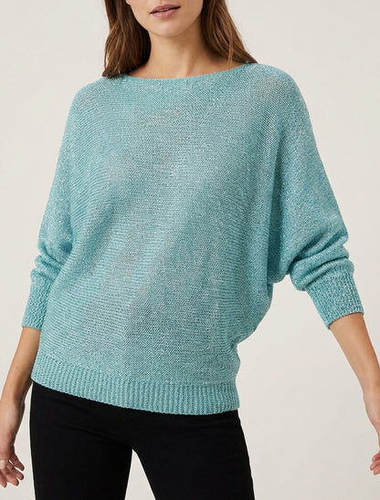 Pull irisé à manches chauve-souris - Turquoise