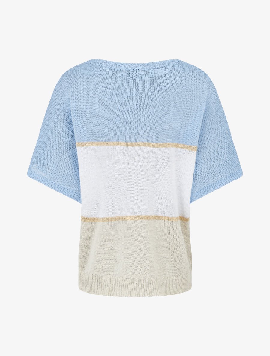 Pull rayé fin à manches courtes - Bleu ciel - 2