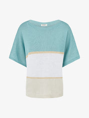 Pull rayé fin à manches courtes - Turquoise - 1