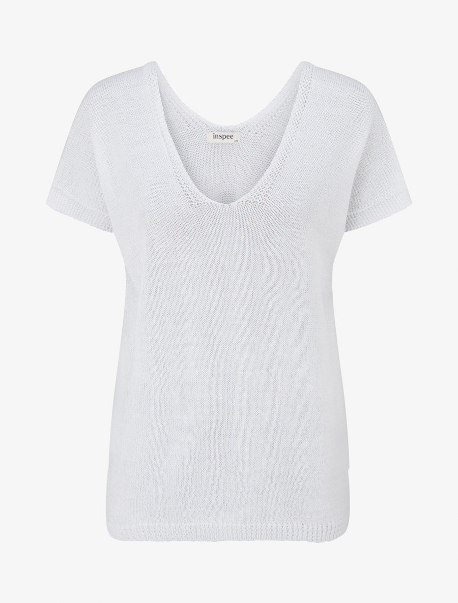 Top droit en maille à manches courtes - Blanc - 1