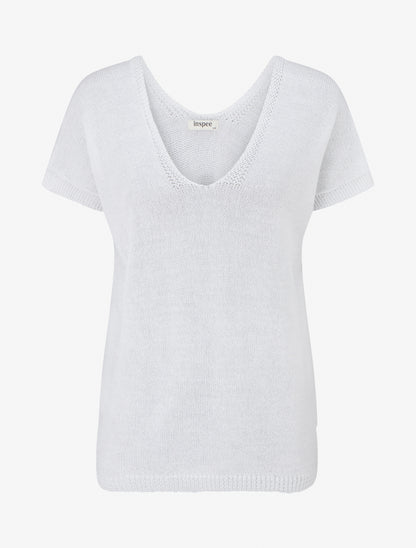 Top droit en maille à manches courtes - Blanc - 1