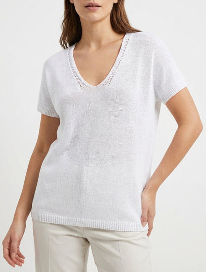 Top droit en maille à manches courtes - Blanc
