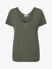 Top droit en maille à manches courtes - Kaki - 1