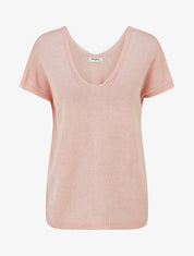 Top droit en maille à manches courtes - Rose - 1