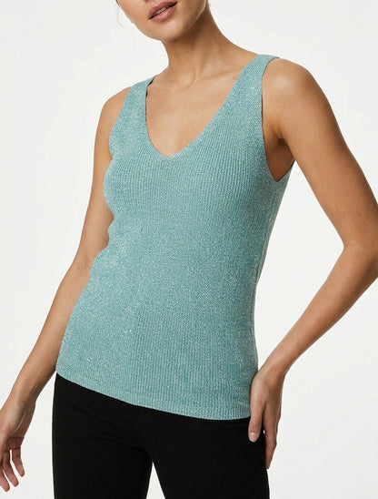 Top uni irisé en maille - Turquoise
