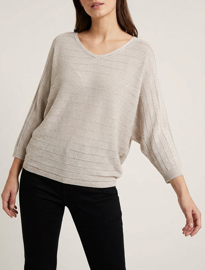 Pull fin irisé à manches chauves-souris - Beige