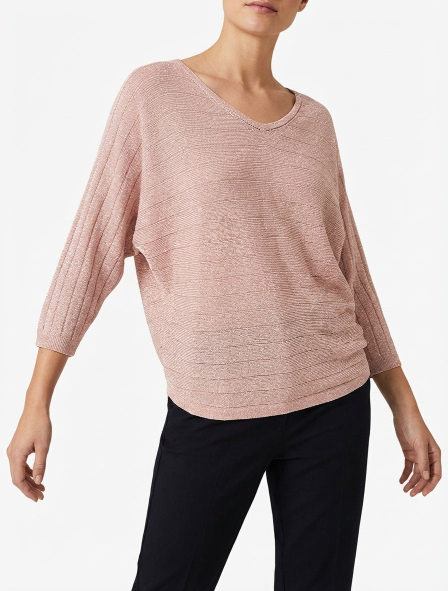 Pull fin irisé à manches chauves-souris - Rose