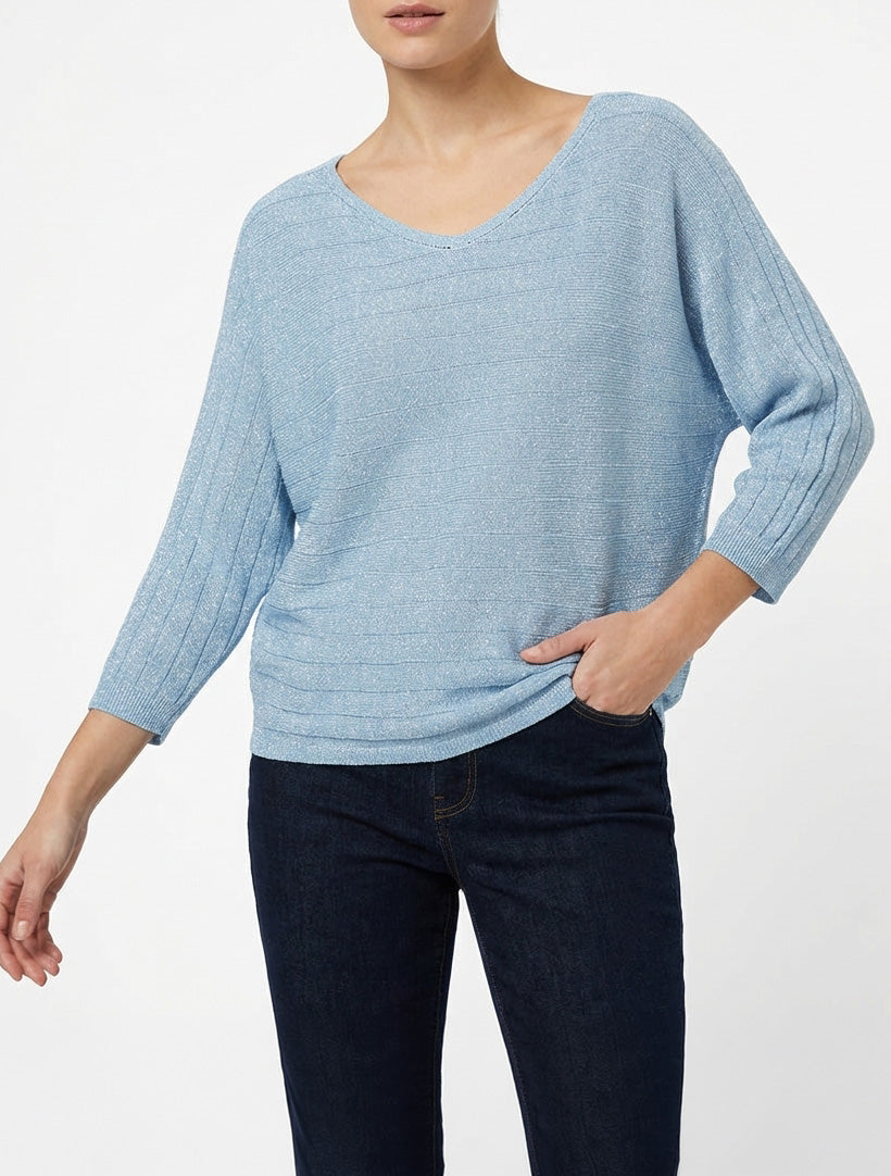 Pull fin irisé à manches chauves-souris - Bleu ciel