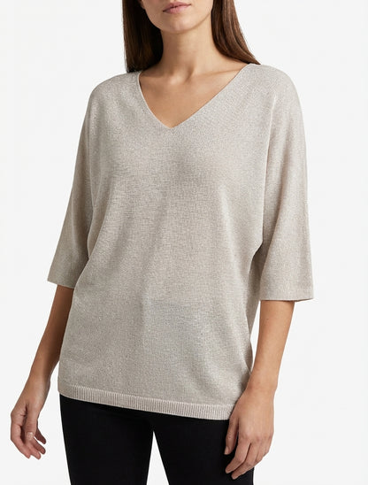 Pull fin irisé à manches 3/4 - Beige