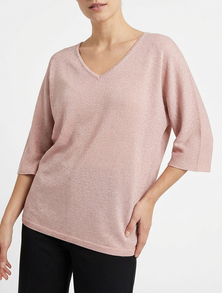 Pull fin irisé à manches 3/4 - Rose