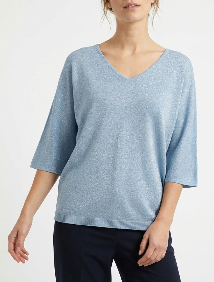 Pull fin irisé à manches 3/4 - Bleu ciel