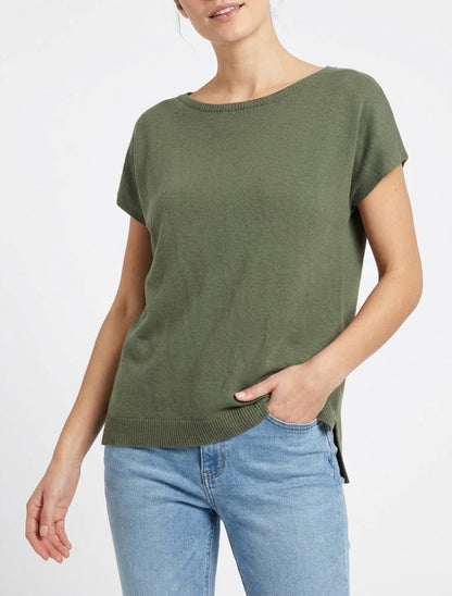 Pull fin uni en maille - Kaki