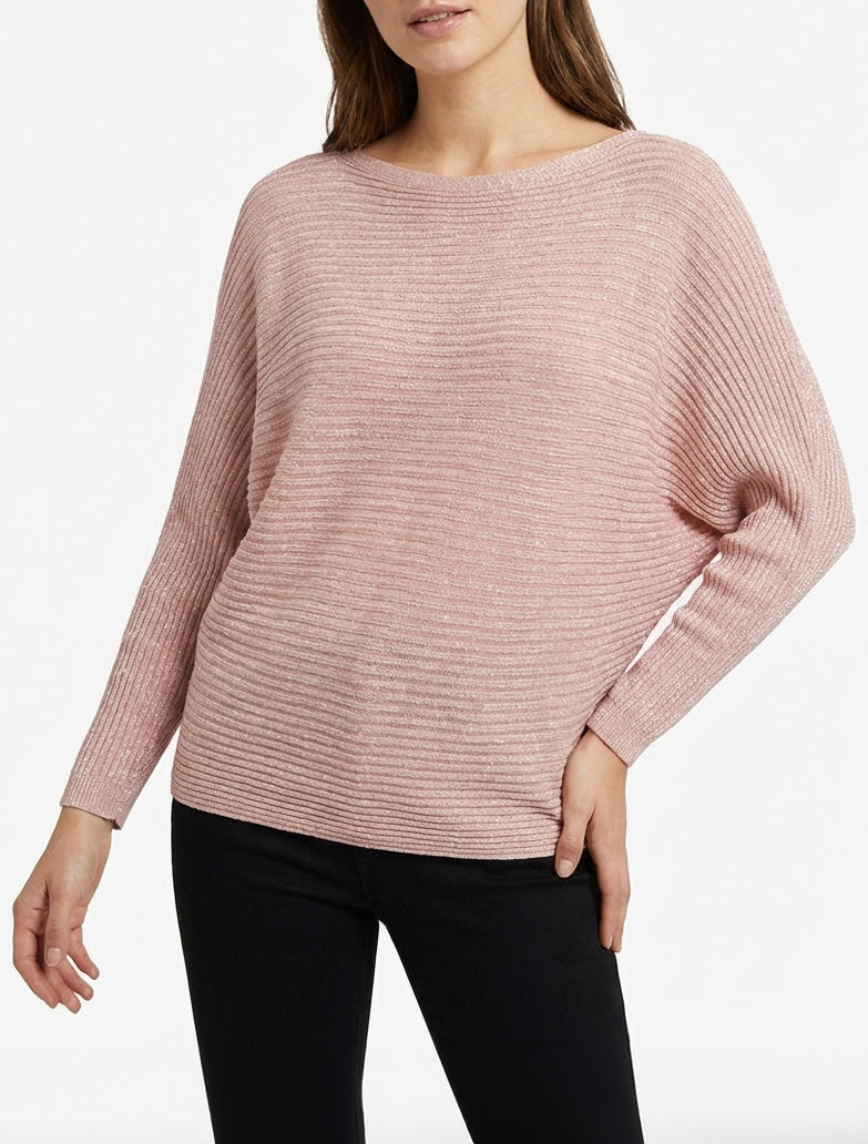 Pull fin irisé à manches longues chauves-souris - Rose