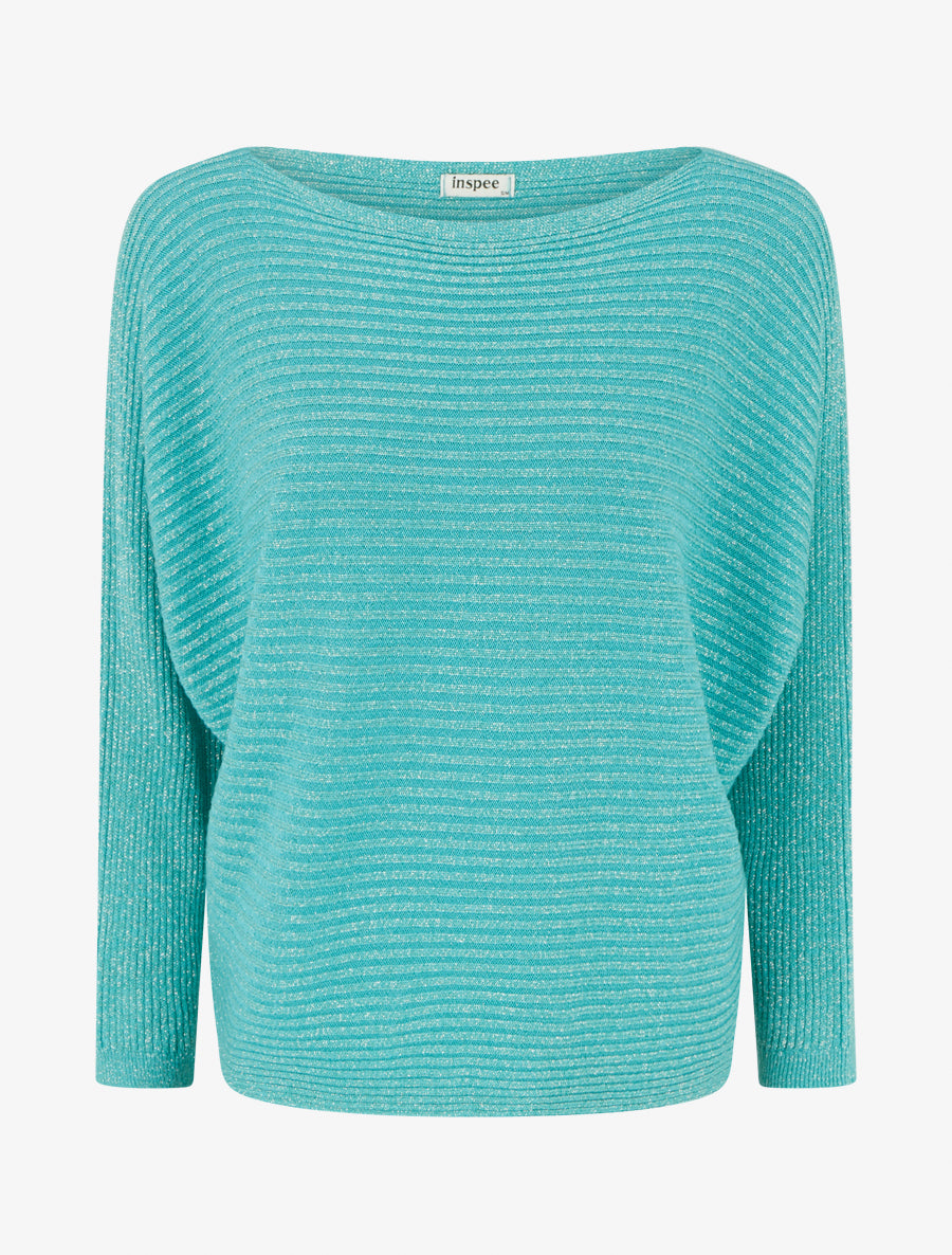 Pull fin irisé à manches longues chauves-souris - Turquoise - 1