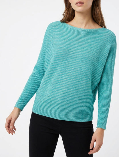 Pull fin irisé à manches longues chauves-souris - Turquoise