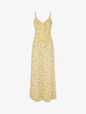 Robe longue fleurie à dos élastiqué - Jaune - 1