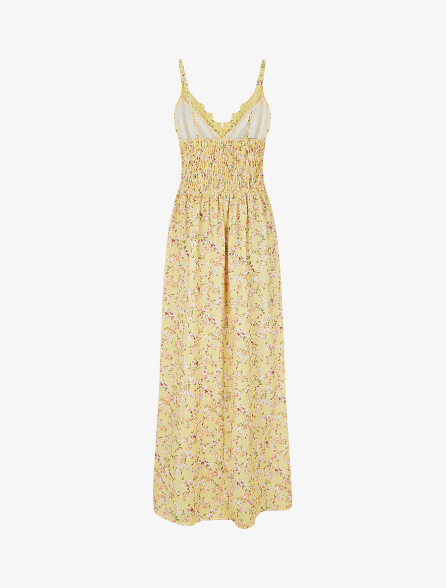 Robe longue fleurie à dos élastiqué - Jaune - 2