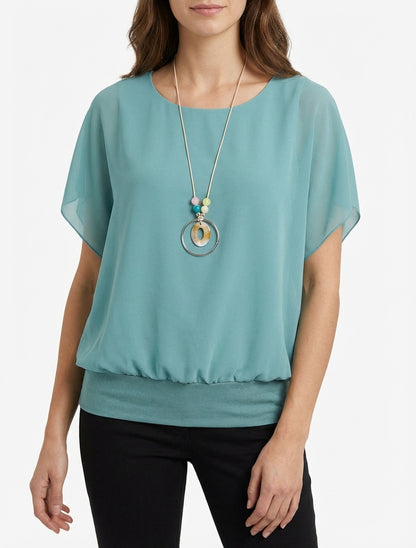 Top boule col rond manches chauve-souris - Vert d&