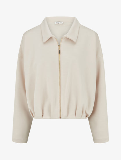 Veste coupe boule zippée effet froncé - Beige - 1