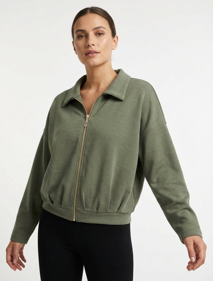 Veste coupe boule zippée effet froncé - Kaki