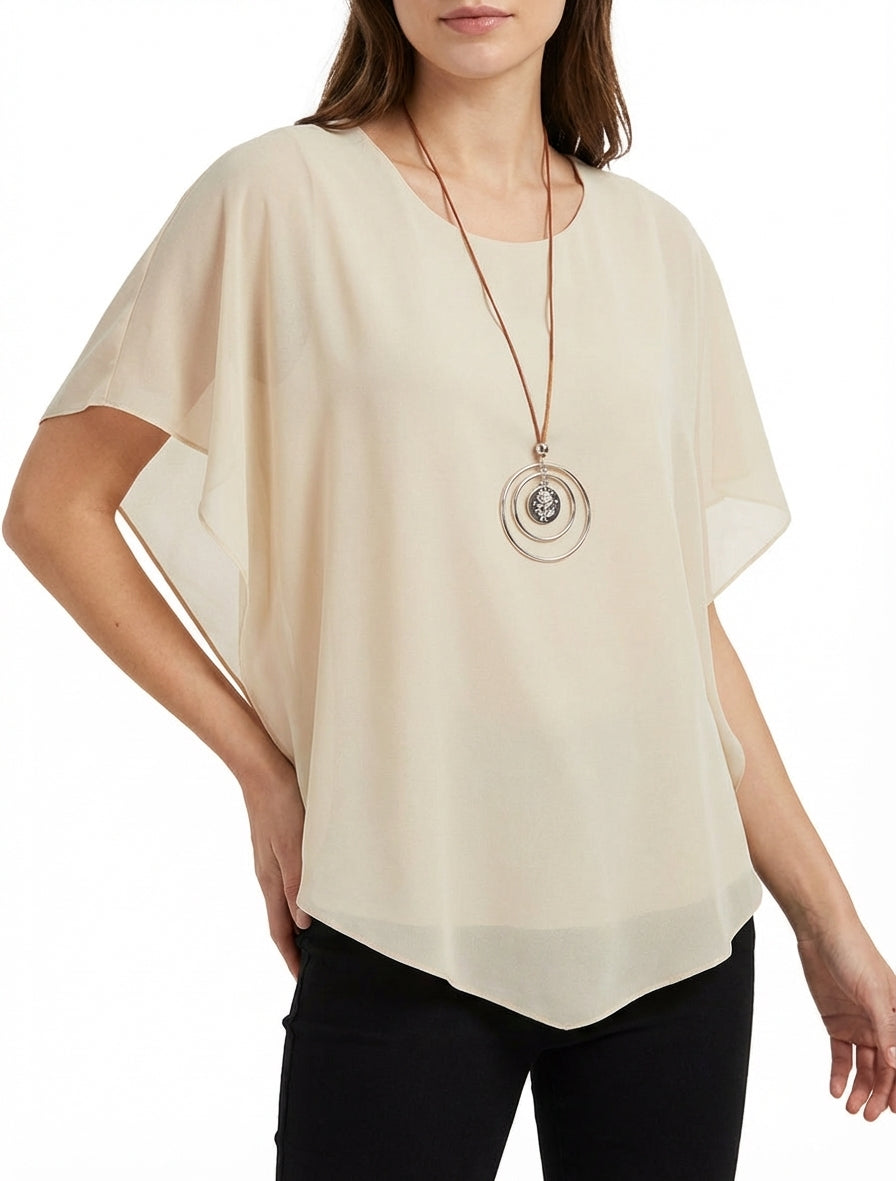 Top droit fluide en voile - Beige