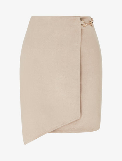 Mini-jupe portefeuille en suédine - Beige - 1